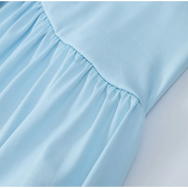 Chic sólido plissado hem retalhos vestidos longos feminino elegante o pescoço mangas completas roupões moda feminina férias high street wear