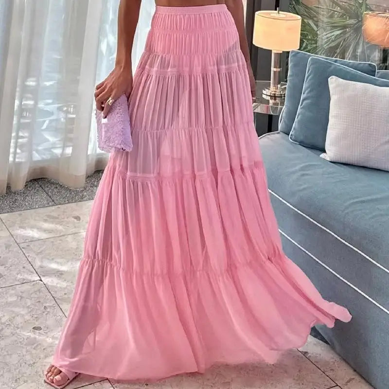 Moda sólida saia plissada define feminino sem mangas colheita topos de cintura alta elástica a linha saias 2025 primavera senhora ternos elegantes