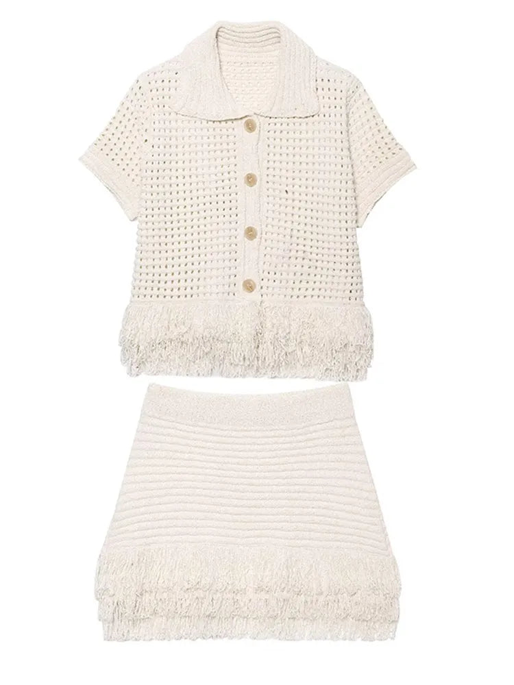 Conjuntos de saia de bainha de borla sólida manga curta lapela topos sexy hip abraçando saias 2 peça conjunto feminino festa streetwear 2025 outfits