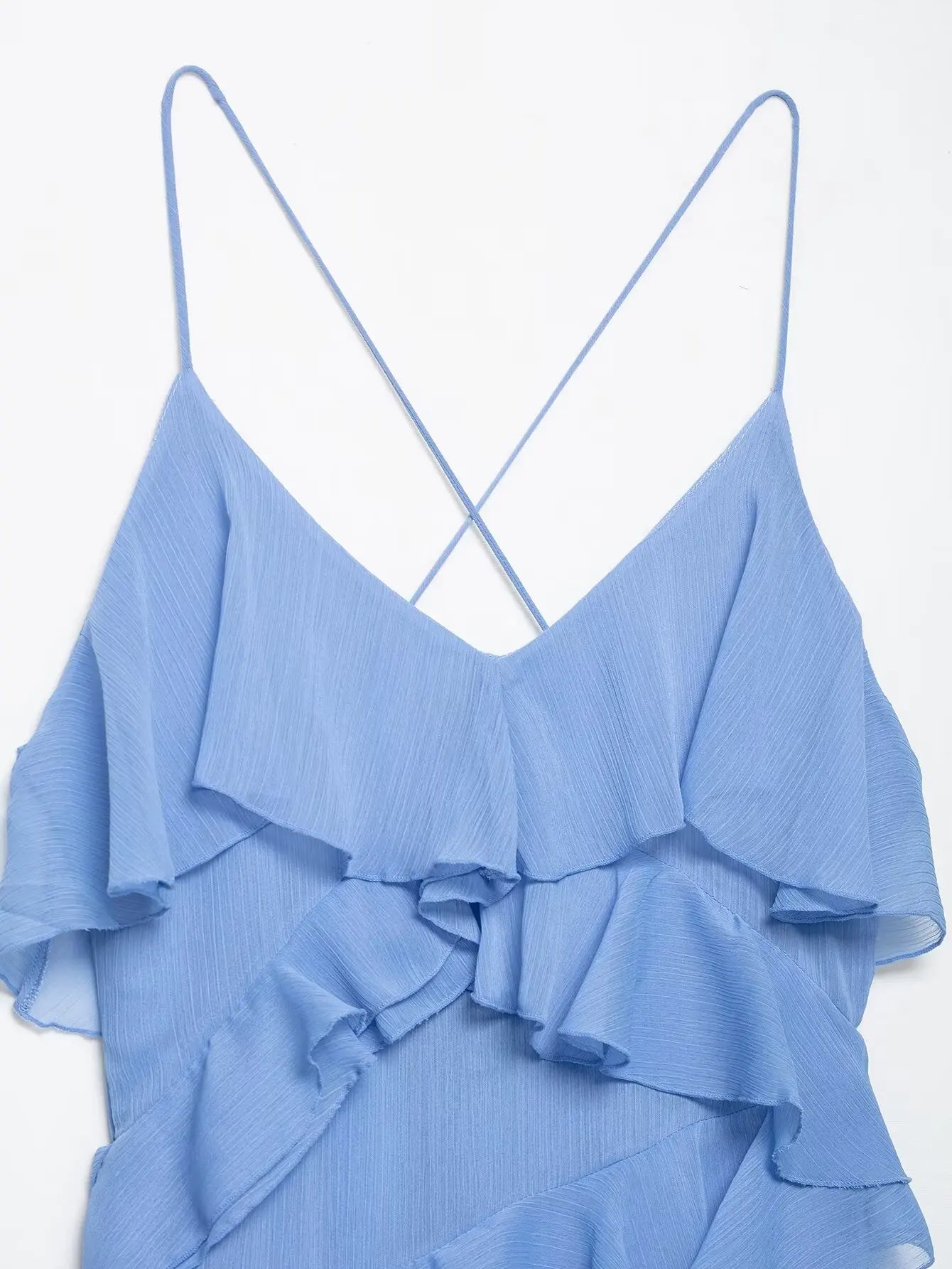 Myst & za2025 verão nova moda casual feminina simples e confortável temperamento em camadas vestido suspensor decorativo