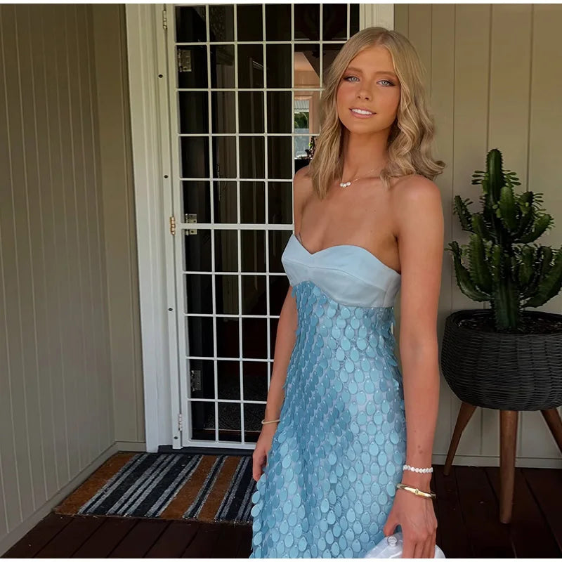 Verão lantejoulas oco para fora vestido longo feminino sexy em torno do pescoço sem mangas fino ajuste feminino vestidos hip pacote senhora beachwear 2025