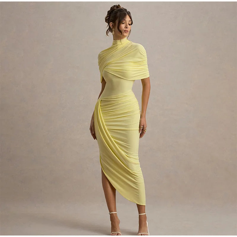 Chic sólido plissado hem retalhos vestidos longos feminino elegante o pescoço mangas completas roupões moda feminina férias high street wear