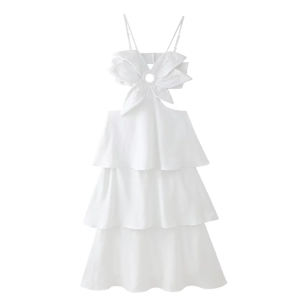 PB & ZA2024-Women's tridimensional flor empilhada cinta vestido, vestido de emagrecimento, versátil, sexy, cor sólida, estilo de moda, novo, outono