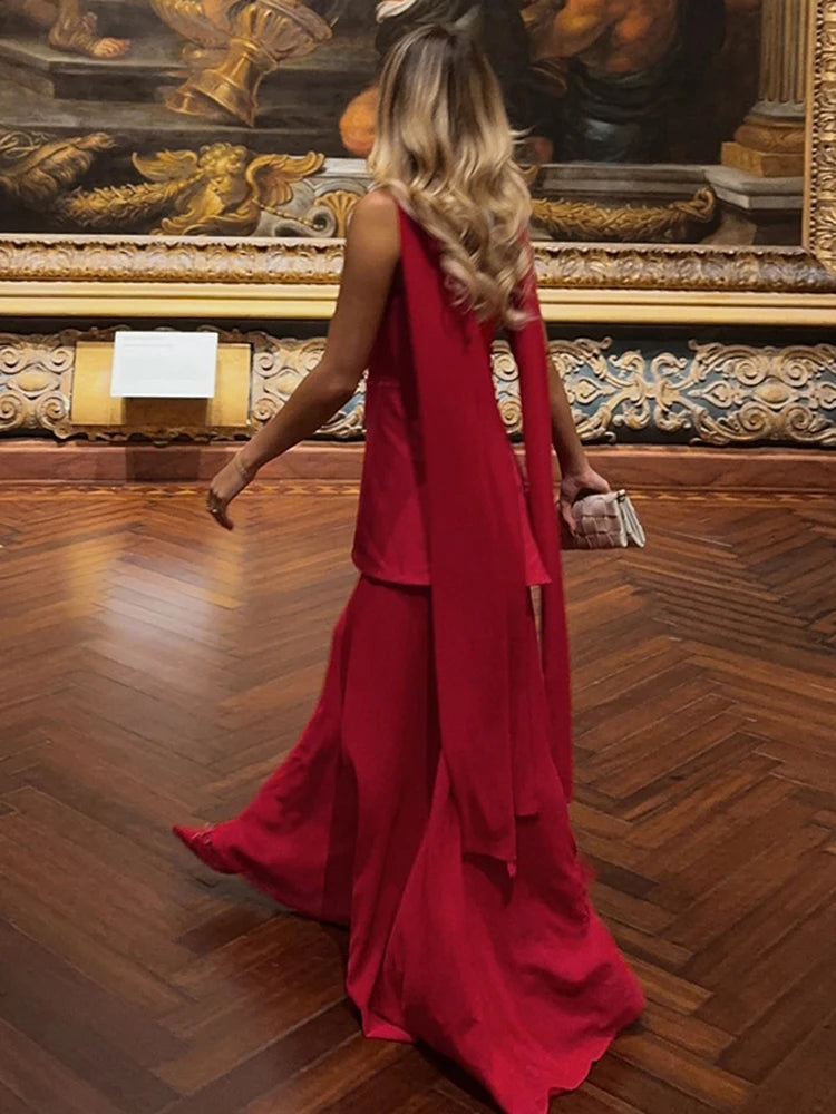 Taruxy vestido longo sem alças com fenda e fita feminino sem mangas malha elegante vestido de férias de praia 2025 primavera novo vestido feminino