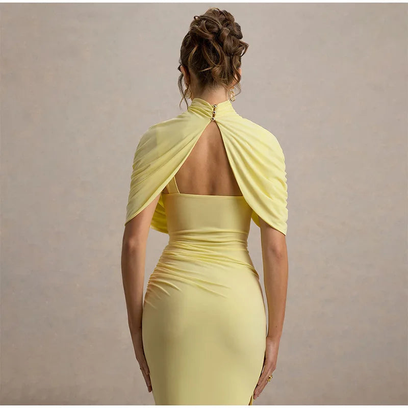Chic sólido plissado hem retalhos vestidos longos feminino elegante o pescoço mangas completas roupões moda feminina férias high street wear