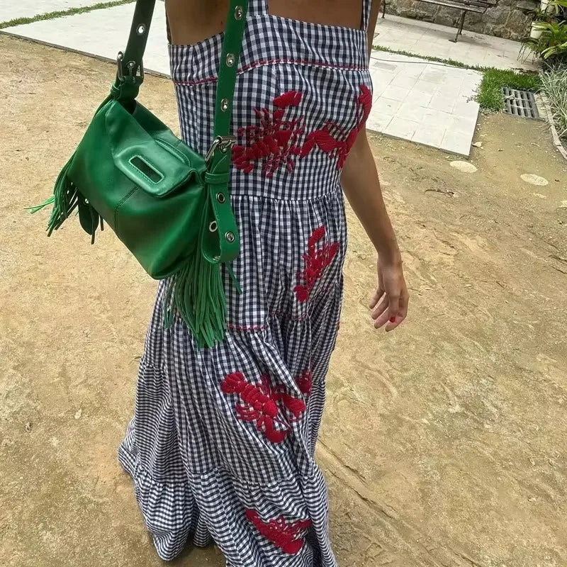 Traf mulher bordado vestido azul elegante casual deslizamento vestidos longos vestido de festa feminino