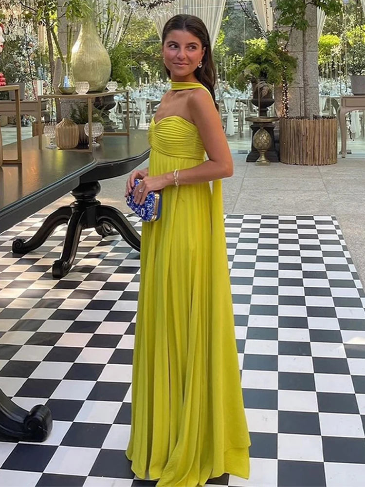 Vestido longo plissado sem alças feminino com fita, vestes femininas, sem mangas, sem costas, elegante, vestidos de festa, sexy, verão, novo, 2022