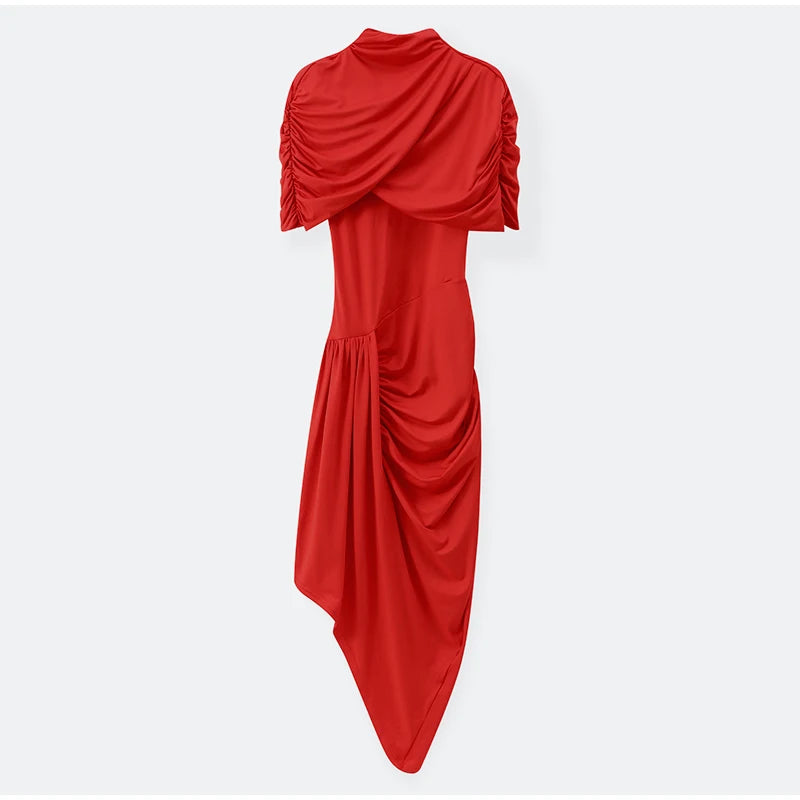 Chic sólido plissado hem retalhos vestidos longos feminino elegante o pescoço mangas completas roupões moda feminina férias high street wear