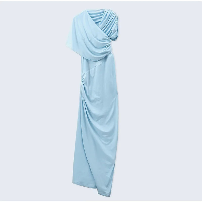 Chic sólido plissado hem retalhos vestidos longos feminino elegante o pescoço mangas completas roupões moda feminina férias high street wear