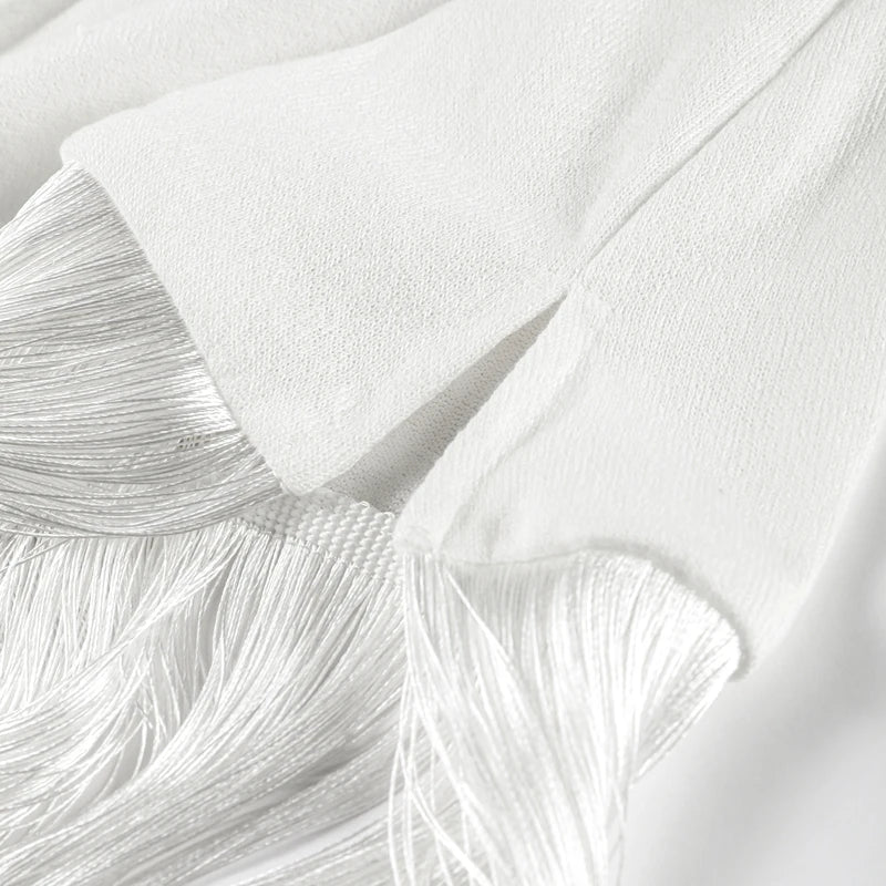 Sexy borlas santificar para fora vestido feminino fino gola inclinada uma mangas compridas vestidos femininos 2025 verão chique vestidos de cintura alta