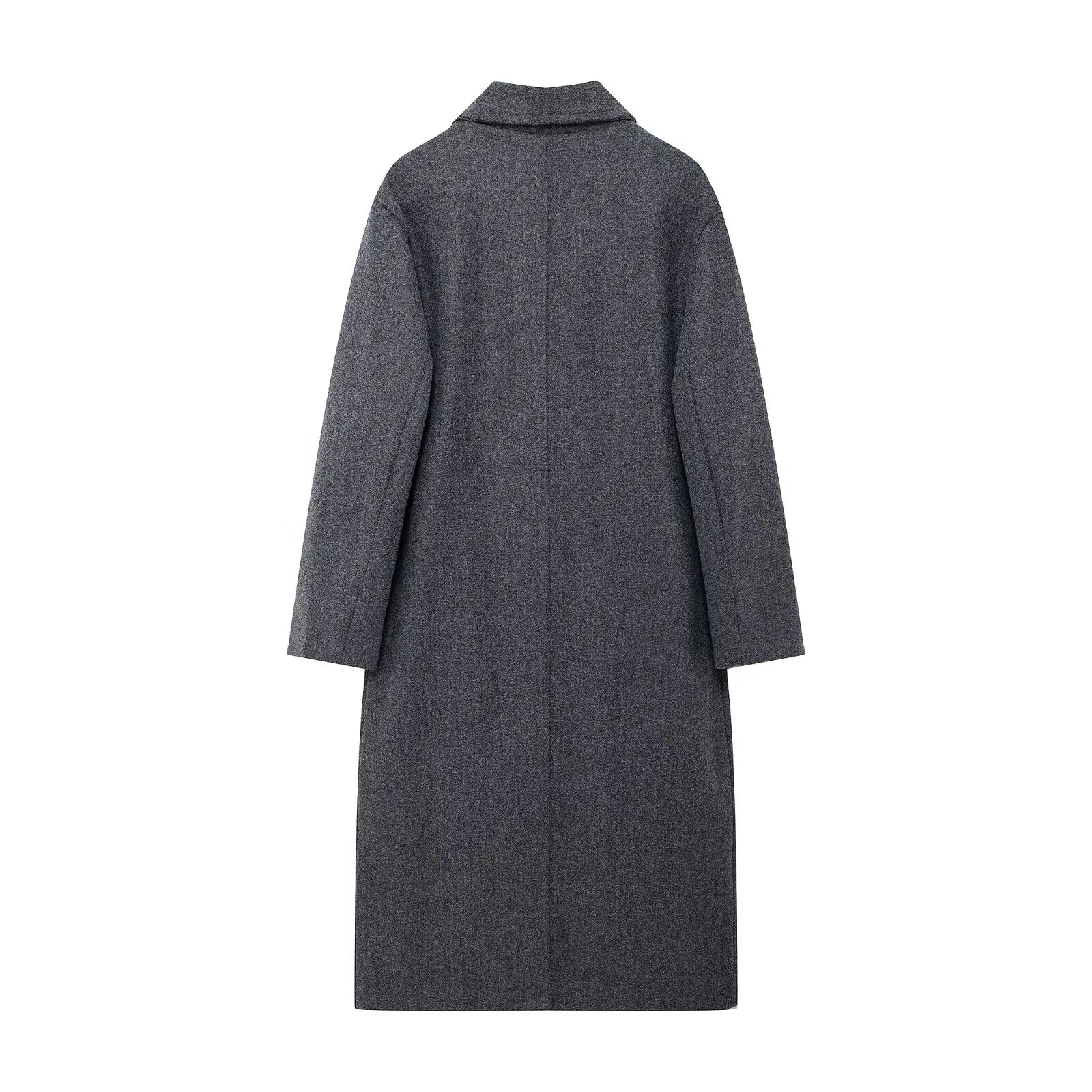 Trafza casaco de inverno para mulher 2024 lapela sólida duplo breasted longo cardigan topo feminino pokcet streetwear mulher novo em outerwear