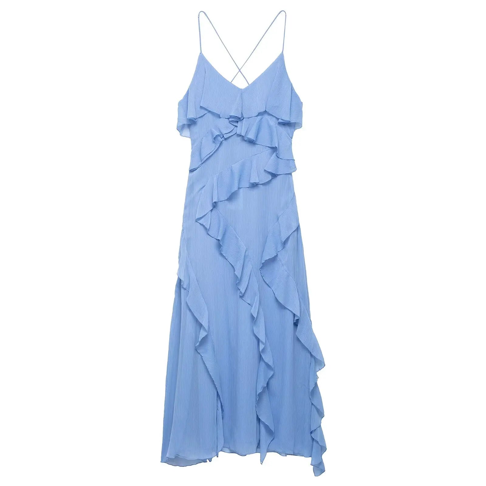 Myst & za2025 verão nova moda casual feminina simples e confortável temperamento em camadas vestido suspensor decorativo