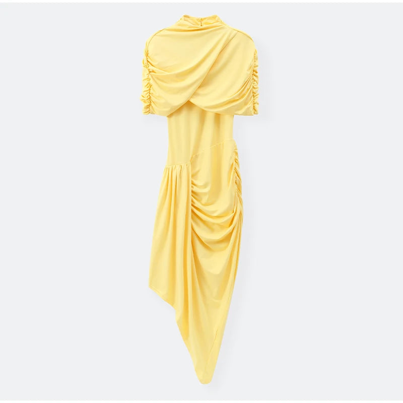 Chic sólido plissado hem retalhos vestidos longos feminino elegante o pescoço mangas completas roupões moda feminina férias high street wear