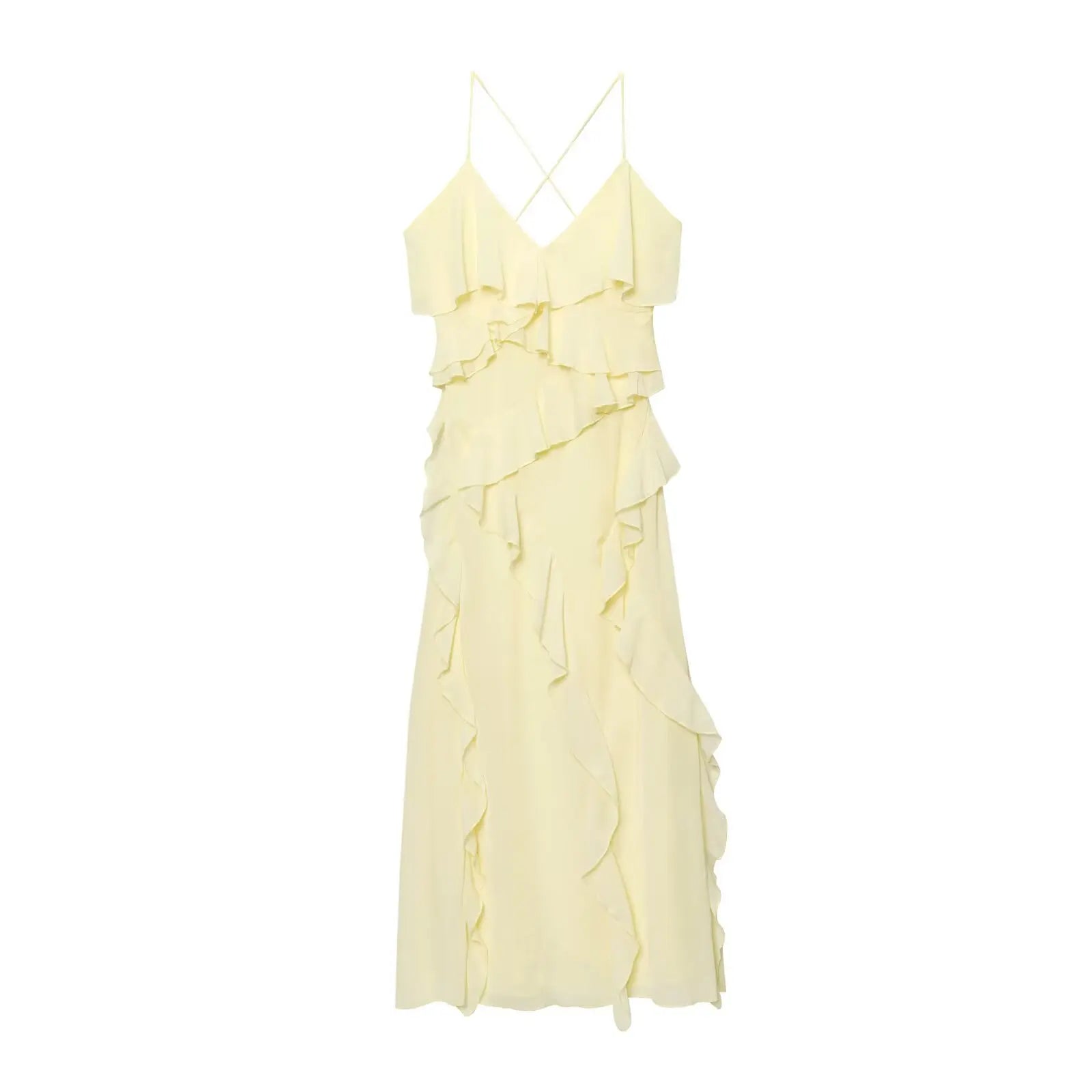 Myst & za2025 verão nova moda casual feminina simples e confortável temperamento em camadas vestido suspensor decorativo