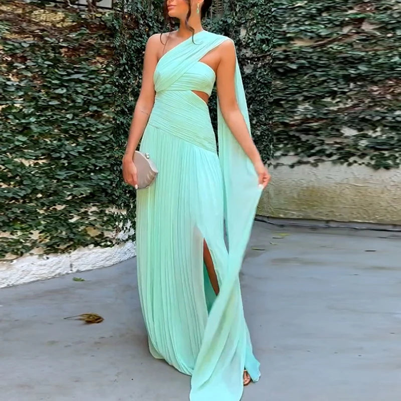 Novo sexy sem alças oco fenda vestido longo mulher verão sólido cintura alta boho maxi vestido senhoras magro plissado sem costas vestido de festa