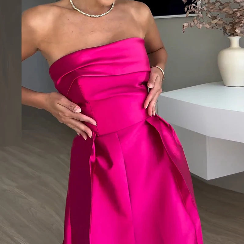 Sexy elegante fora do ombro cetim emendado oco para fora vestido de festa feminino verão sem costas vermelho chique banquete vestidos de noite 2025 novo