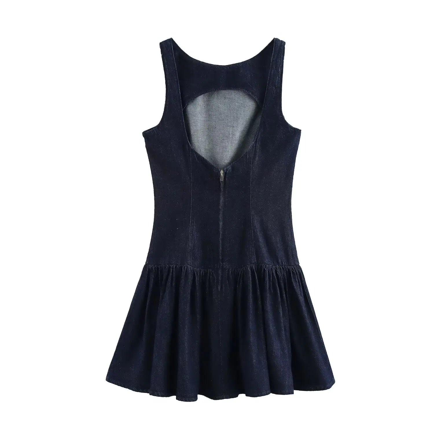Traf denim vestido para mulheres moda outono inverno em camadas decorativas sem costas mini vestidos francês chique feminino roupas de noite