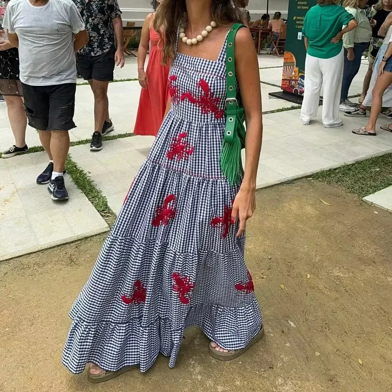 Traf mulher bordado vestido azul elegante casual deslizamento vestidos longos vestido de festa feminino
