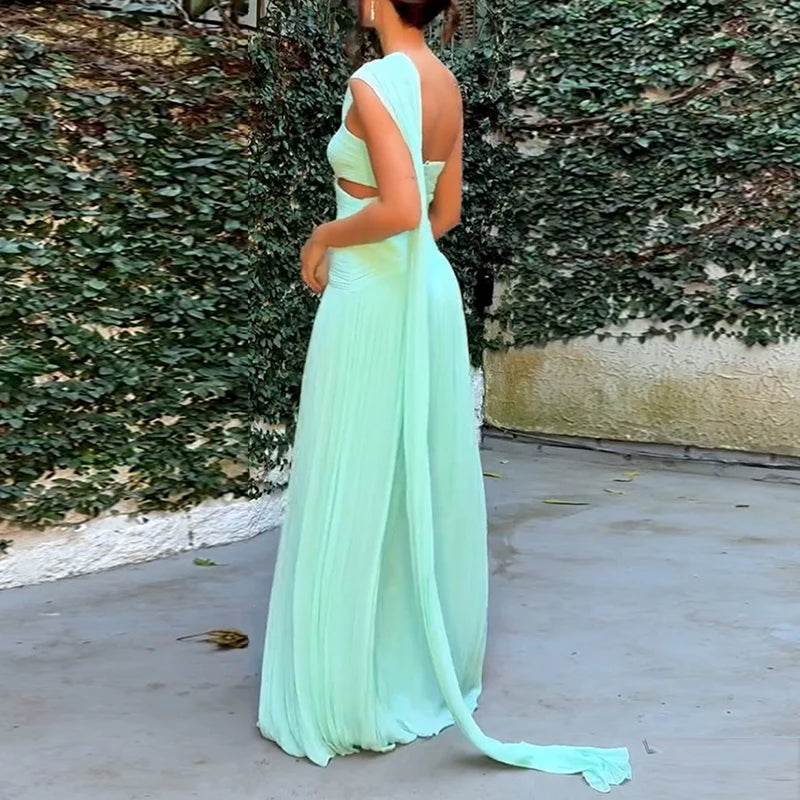 Novo sexy sem alças oco fenda vestido longo mulher verão sólido cintura alta boho maxi vestido senhoras magro plissado sem costas vestido de festa