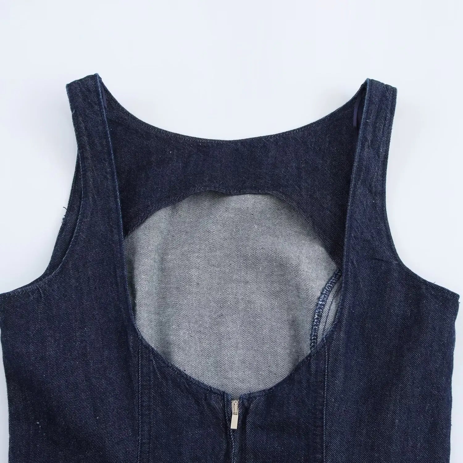 Traf denim vestido para mulheres moda outono inverno em camadas decorativas sem costas mini vestidos francês chique feminino roupas de noite