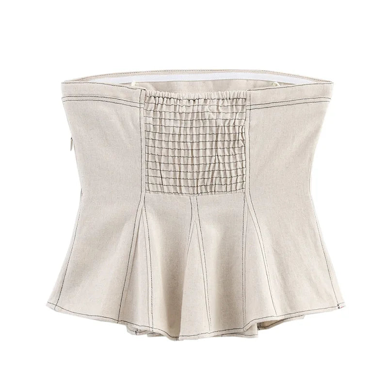 Elegante colete plissado calças de perna larga 2025 verão nova senhora calças compridas ternos moda babados fora do ombro regata calças soltas