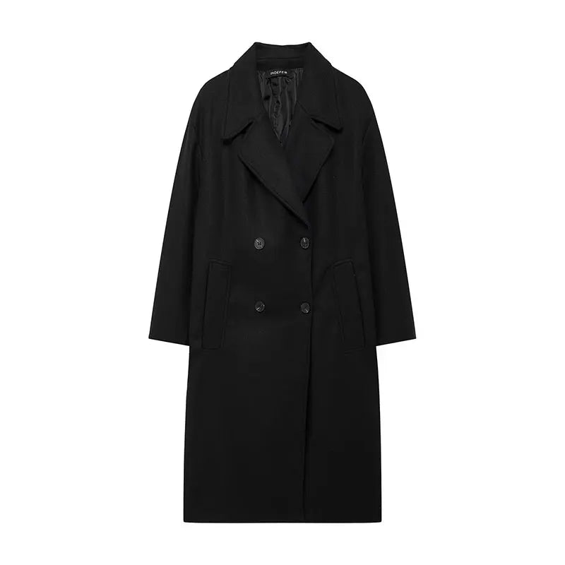 Trafza casaco de inverno para mulher 2024 lapela sólida duplo breasted longo cardigan topo feminino pokcet streetwear mulher novo em outerwear