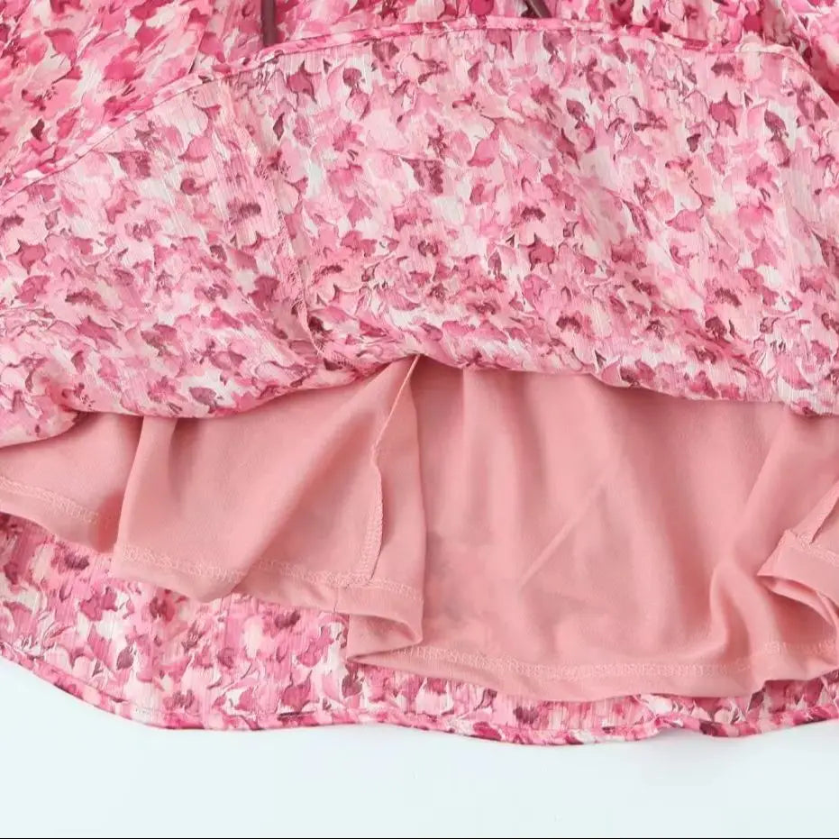 Traf & feminino 2025 primavera nova moda vento preguiçoso cinto fino impresso vestido chique v coringa botão manga longa mini saia vestidos mujer