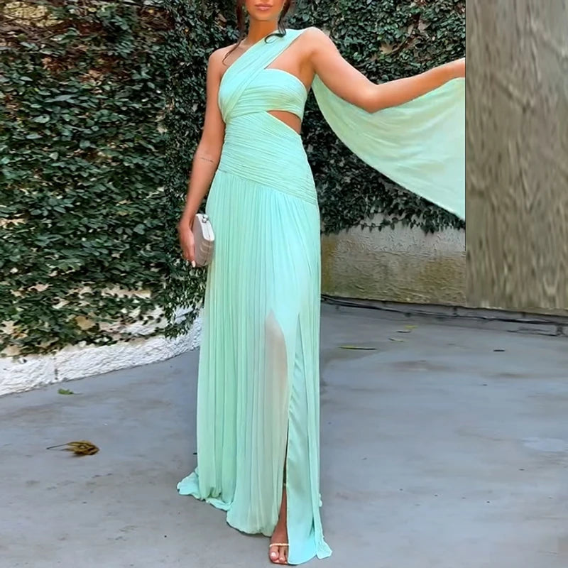 Novo sexy sem alças oco fenda vestido longo mulher verão sólido cintura alta boho maxi vestido senhoras magro plissado sem costas vestido de festa
