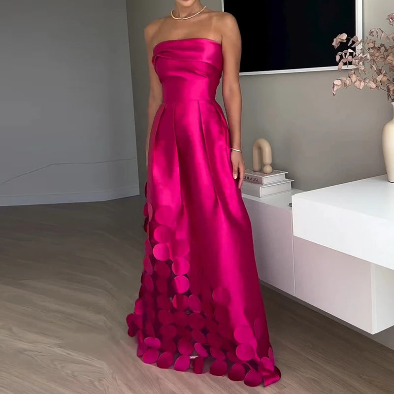 Sexy elegante fora do ombro cetim emendado oco para fora vestido de festa feminino verão sem costas vermelho chique banquete vestidos de noite 2025 novo