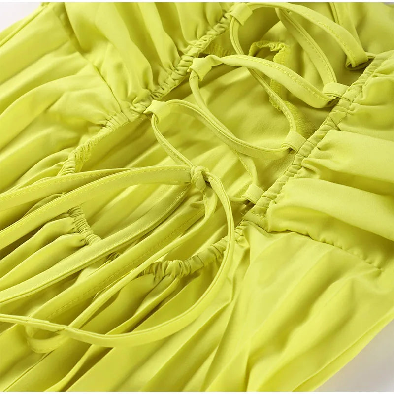 Vestido longo plissado sem alças feminino com fita, vestes femininas, sem mangas, sem costas, elegante, vestidos de festa, sexy, verão, novo, 2022