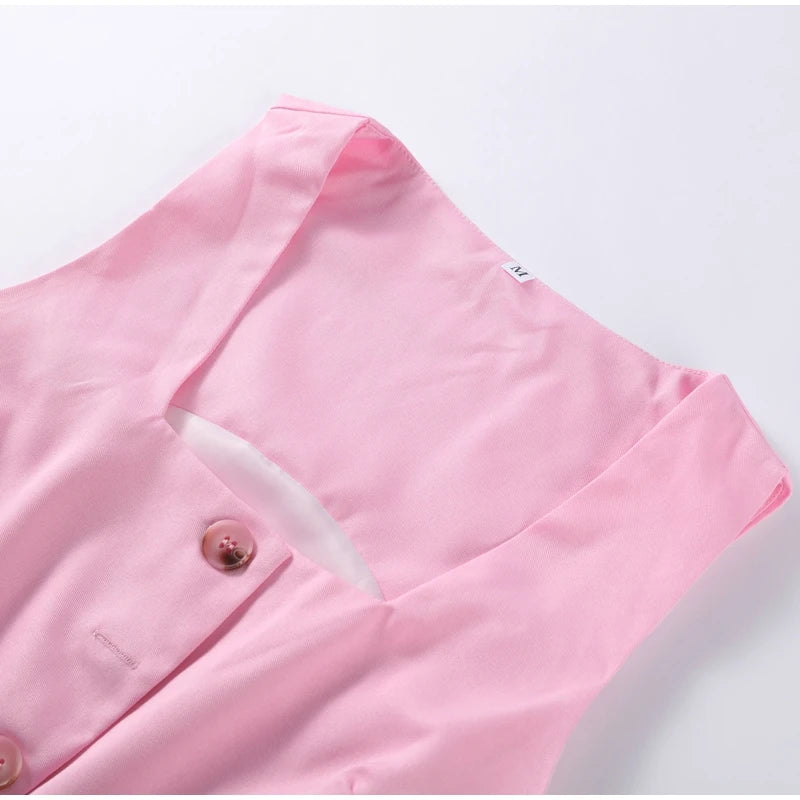 Conjunto de duas peças de linho feminino sem mangas pescoço quadrado colete combinando calças largas verde limão casual escritório verão outfit ternos
