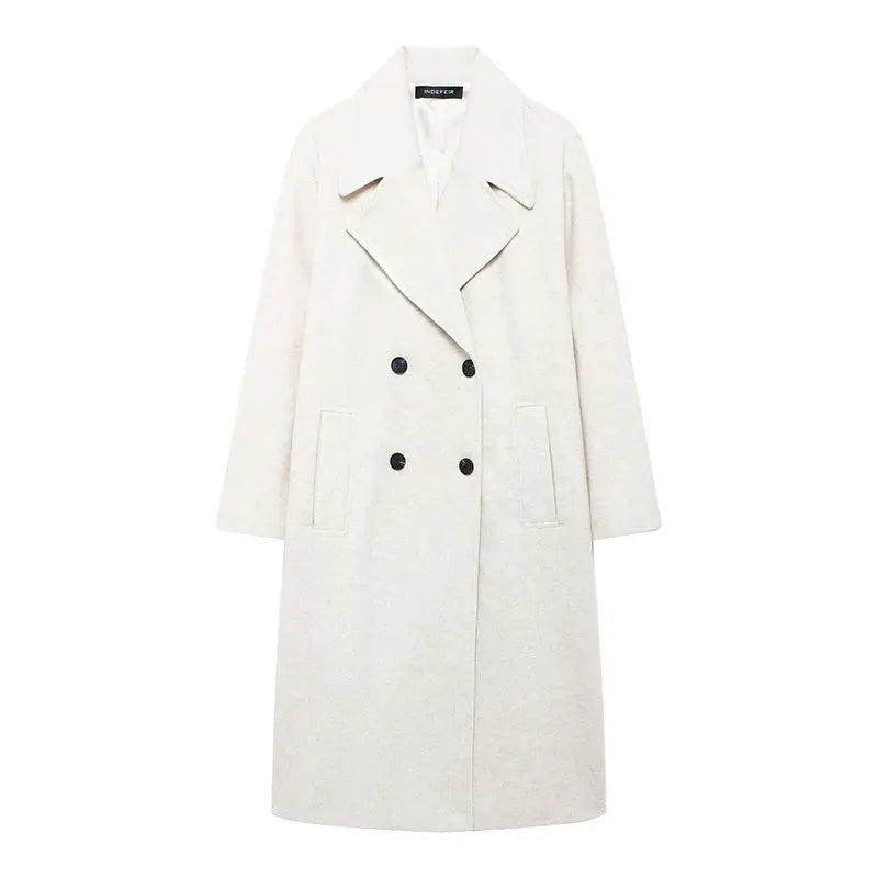 Trafza casaco de inverno para mulher 2024 lapela sólida duplo breasted longo cardigan topo feminino pokcet streetwear mulher novo em outerwear