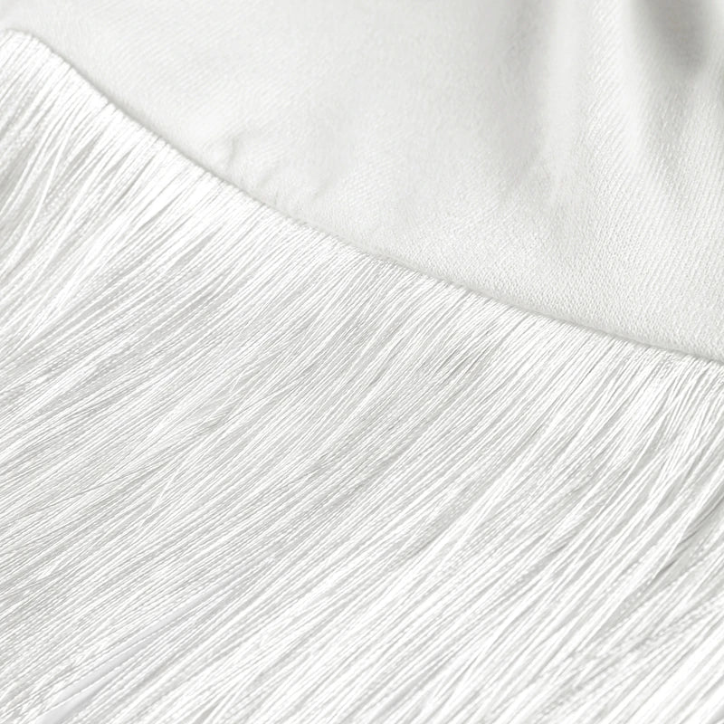 Sexy borlas santificar para fora vestido feminino fino gola inclinada uma mangas compridas vestidos femininos 2025 verão chique vestidos de cintura alta