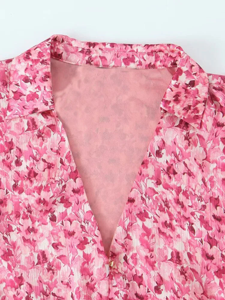 Traf & feminino 2025 primavera nova moda vento preguiçoso cinto fino impresso vestido chique v coringa botão manga longa mini saia vestidos mujer