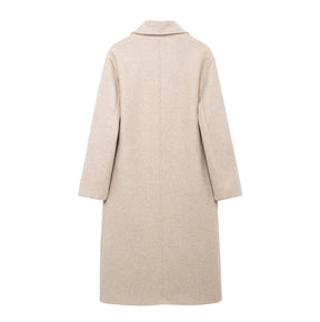 Trafza casaco de inverno para mulher 2024 lapela sólida duplo breasted longo cardigan topo feminino pokcet streetwear mulher novo em outerwear