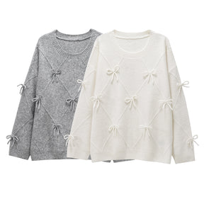 Trafshe arco camisola feminina outono inverno novo estilo preguiçoso solto exterior usar design anti-envelhecimento pulôver de malha topo ﻿ 1269568