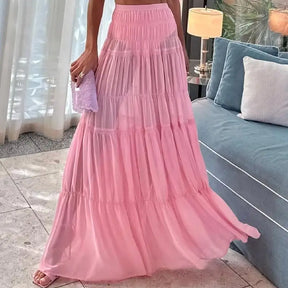 Moda sólida saia plissada define feminino sem mangas colheita topos de cintura alta elástica a linha saias 2025 primavera senhora ternos elegantes