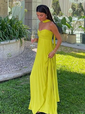 Vestido longo plissado sem alças feminino com fita, vestes femininas, sem mangas, sem costas, elegante, vestidos de festa, sexy, verão, novo, 2022