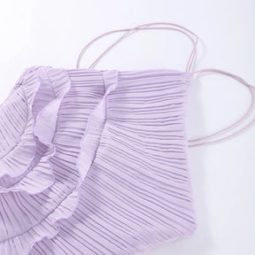 Verão temperamento plissado halter pescoço longo vestido de férias alta qualidade roxo sem alças 2025 novo clube roupas vestidos