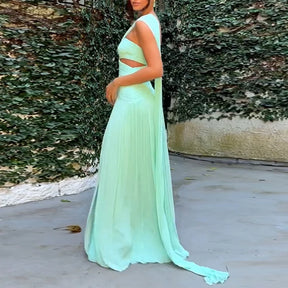 Novo sexy sem alças oco fenda vestido longo mulher verão sólido cintura alta boho maxi vestido senhoras magro plissado sem costas vestido de festa