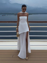 Taruxy vestido longo sem alças com fenda e fita feminino sem mangas malha elegante vestido de férias de praia 2025 primavera novo vestido feminino