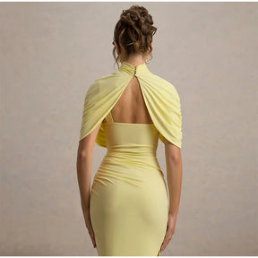 Chic sólido plissado hem retalhos vestidos longos feminino elegante o pescoço mangas completas roupões moda feminina férias high street wear