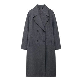 Trafza casaco de inverno para mulher 2024 lapela sólida duplo breasted longo cardigan topo feminino pokcet streetwear mulher novo em outerwear