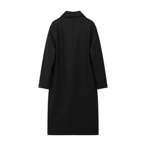 Trafza casaco de inverno para mulher 2024 lapela sólida duplo breasted longo cardigan topo feminino pokcet streetwear mulher novo em outerwear