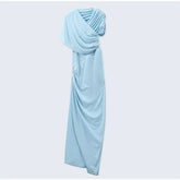 Chic sólido plissado hem retalhos vestidos longos feminino elegante o pescoço mangas completas roupões moda feminina férias high street wear