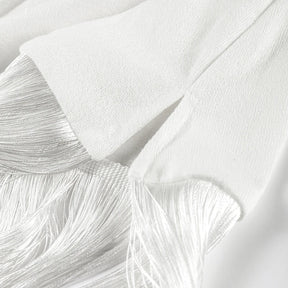 Sexy borlas santificar para fora vestido feminino fino gola inclinada uma mangas compridas vestidos femininos 2025 verão chique vestidos de cintura alta