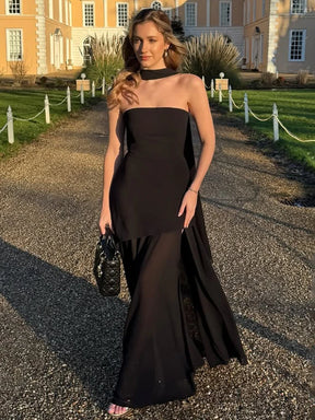 Taruxy vestido longo sem alças com fenda e fita feminino sem mangas malha elegante vestido de férias de praia 2025 primavera novo vestido feminino