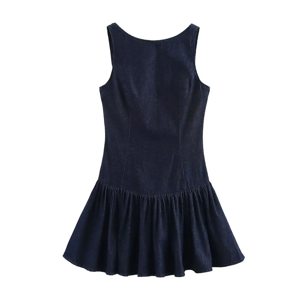 Traf denim vestido para mulheres moda outono inverno em camadas decorativas sem costas mini vestidos francês chique feminino roupas de noite