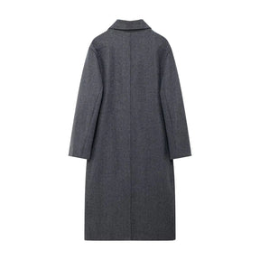 Trafza casaco de inverno para mulher 2024 lapela sólida duplo breasted longo cardigan topo feminino pokcet streetwear mulher novo em outerwear