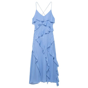 Myst & za2025 verão nova moda casual feminina simples e confortável temperamento em camadas vestido suspensor decorativo